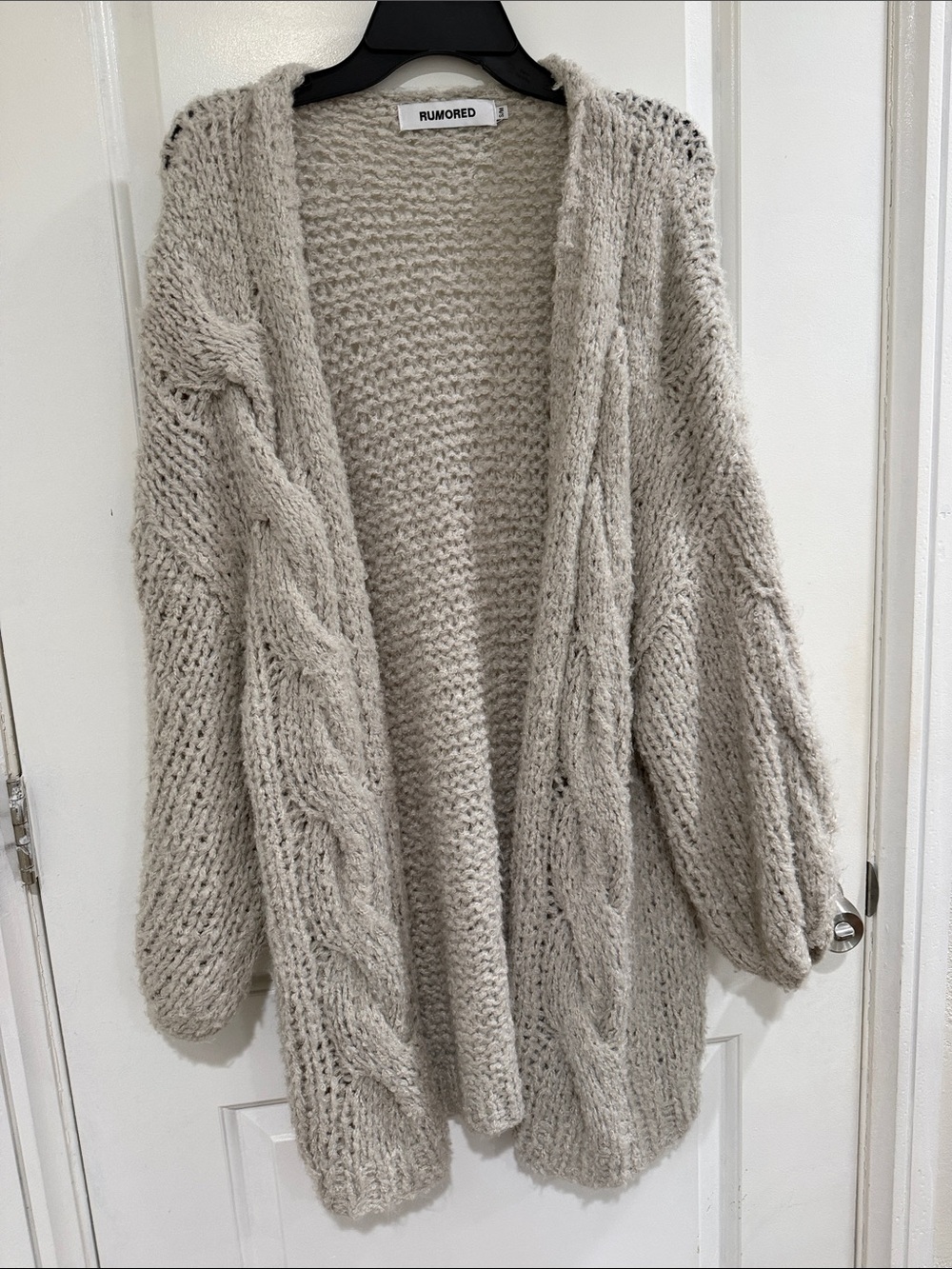 Rumored Oversized Taupe Cable Knit Open Cardigan
